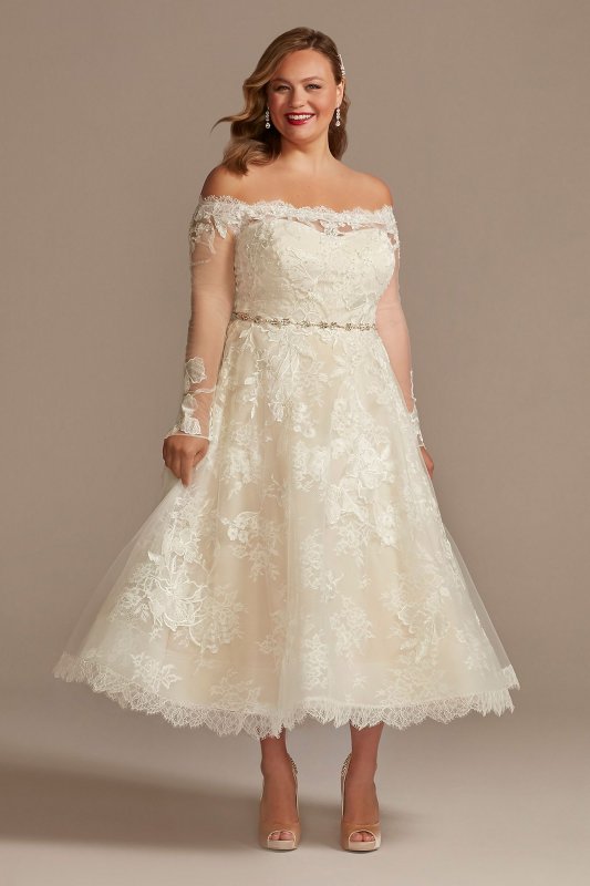 Off Shoulder Applique Plus Size Wedding Dress 8CWG902