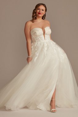 Removable Straps Tulle Plus Size Wedding Dress 9LSSWG898