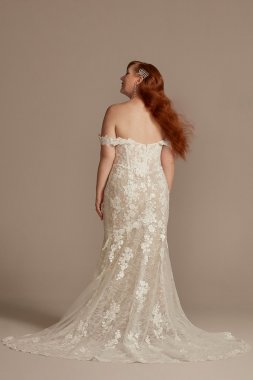 Embellished Lace Swag Sleeve Plus Wedding Dress 9LSSWG899