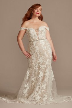 Embellished Lace Swag Sleeve Plus Wedding Dress 9LSSWG899