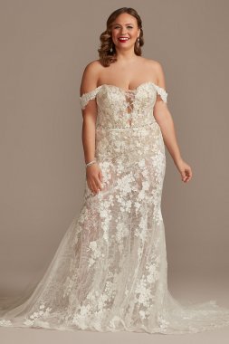 Embellished Illusion Lace Plus Size Wedding Dress 9MBSWG899