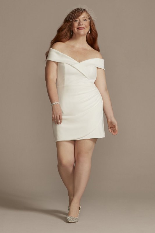 Short Off Shoulder Cuff Neckline Crepe Plus Dress 9SDWG0978