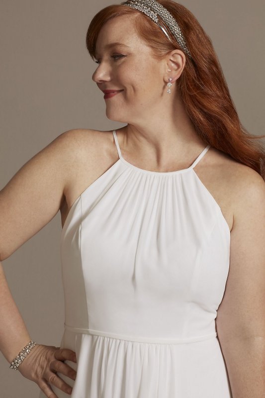 Chiffon Plus A-Line Wedding Dress with Tie Back 9SDWG0989