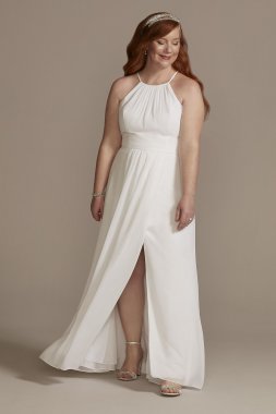 Chiffon Plus A-Line Wedding Dress with Tie Back 9SDWG0989