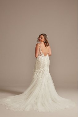 Beaded Lace 3D Floral Plus Tulle Wedding Dress 9SWG897