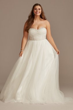 Pleated Bodice Tulle Strapless Plus Wedding Dress 9WG4039