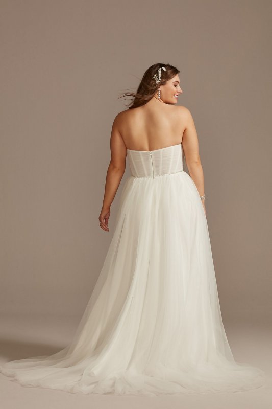 Pleated Bodice Tulle Strapless Plus Wedding Dress 9WG4039