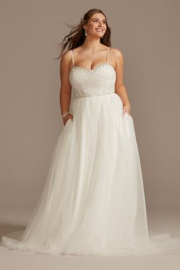 Pleated Bodice Tulle Strapless Plus Wedding Dress 9WG4039