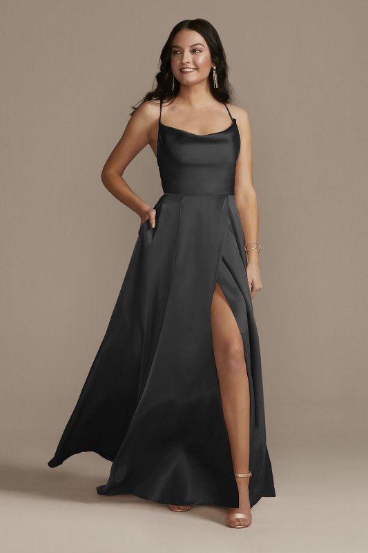 Charmeuse Cowl Bridesmaid Dress with Lace-Up Back GS290035