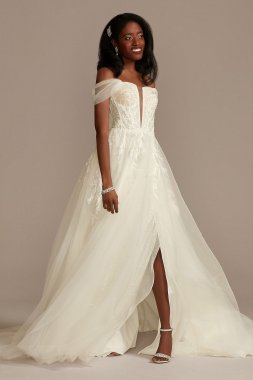 Removable Straps Tulle Wedding Dress with Slits LSSWG898