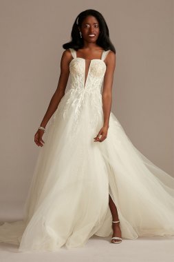 Removable Straps Tulle Wedding Dress with Slits LSSWG898