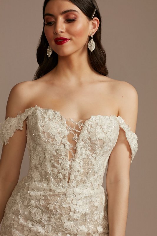 Embellished Lace Swag Sleeve Wedding Dress LSSWG899