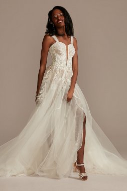 Removable Straps Tulle Bodysuit Wedding Dress MBSWG898