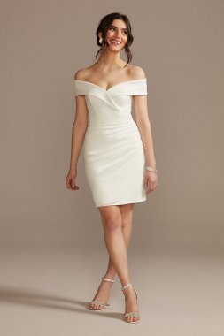Short Off Shoulder Cuff Neckline Crepe Dress SDWG0978