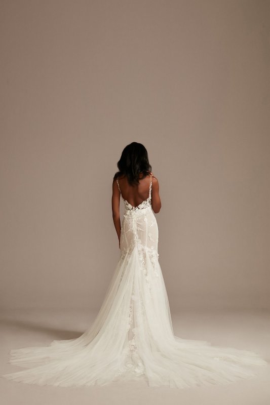 Beaded Lace 3D Floral Plunge Tulle Wedding Dress SWG897