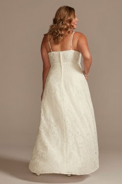 High-Low Lace Plus Dress with Spaghetti Straps WBM2400V4W
