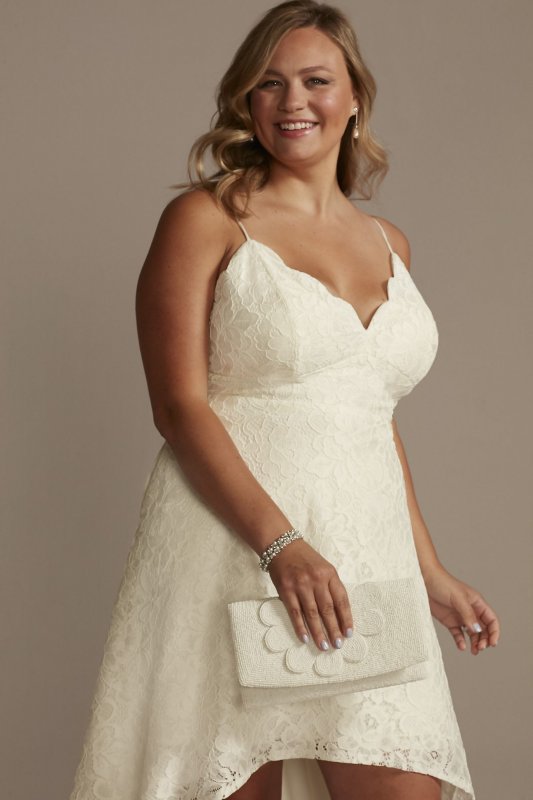 High-Low Lace Plus Dress with Spaghetti Straps WBM2400V4W
