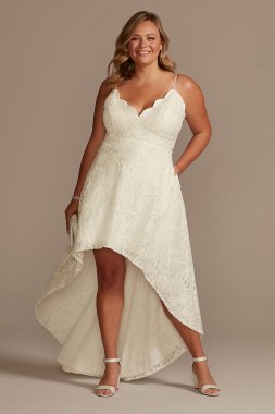 High-Low Lace Plus Dress with Spaghetti Straps WBM2400V4W