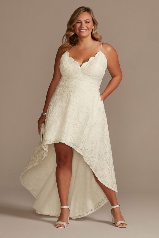 High-Low Lace Plus Dress with Spaghetti Straps WBM2400V4W
