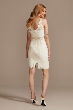 Short Lace Sheath Dress with Illusion Details WBM2596