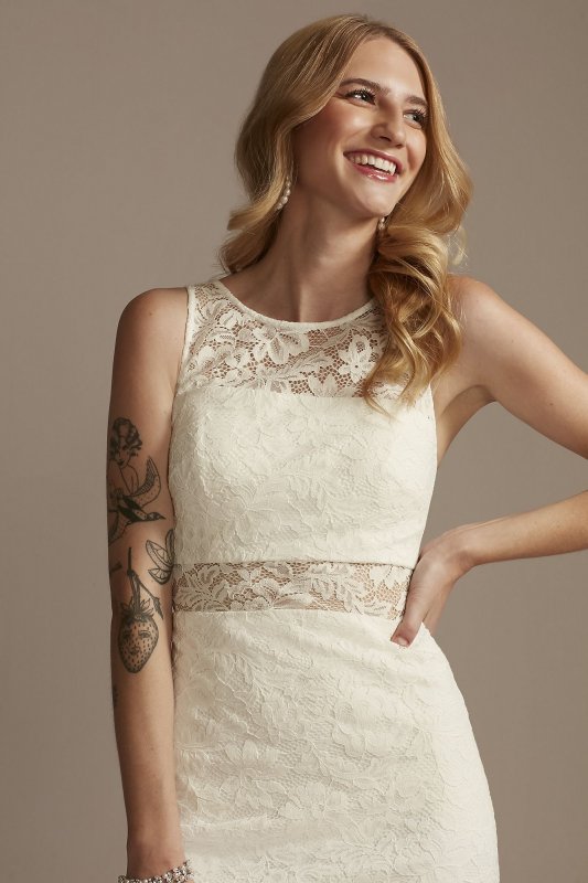 Short Lace Sheath Dress with Illusion Details WBM2596