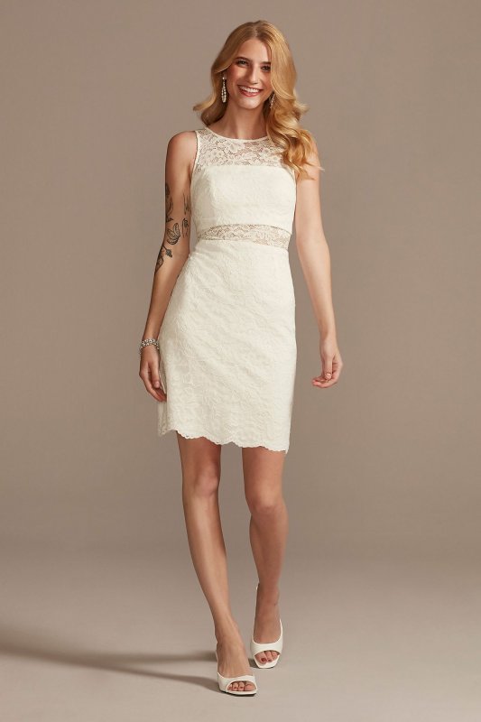 Short Lace Sheath Dress with Illusion Details WBM2596