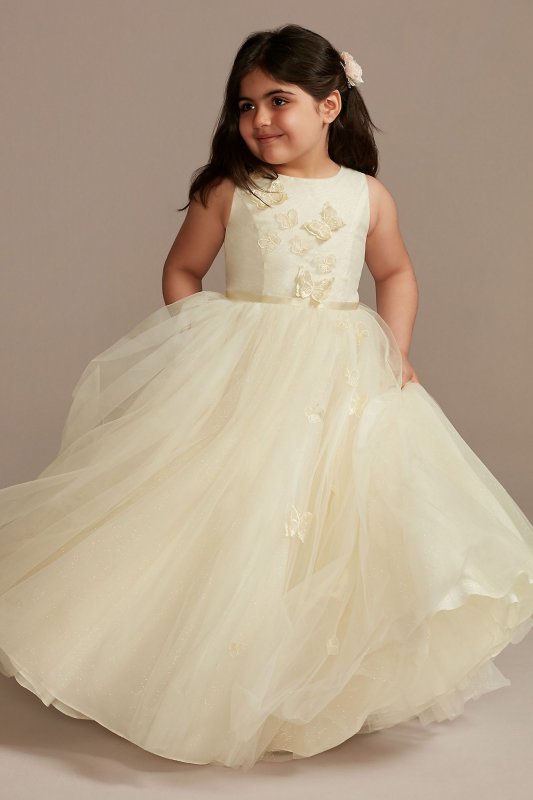 3D Butterfly Glitter Tulle Flower Girl Dress WG1436