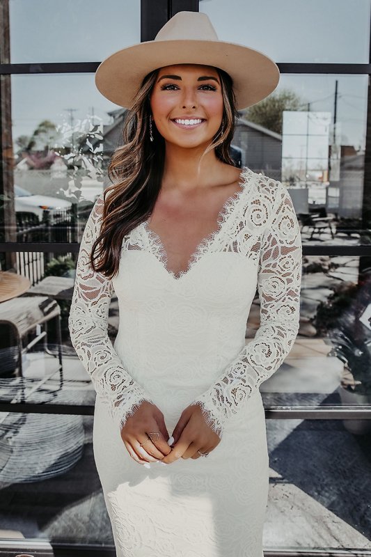 Long Sleeve Lace Wedding Dress with Tassel Tie WG4045
