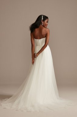 Pleated Bodice Tulle Strapless Tall Wedding Dress 4XLWG4039