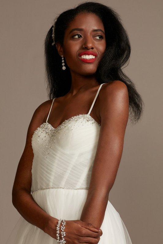 Pleated Bodice Tulle Strapless Tall Wedding Dress 4XLWG4039