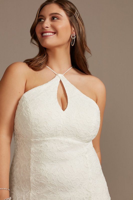 Halter Keyhole Lace Plus Dress with Lace-Up Back 650711W