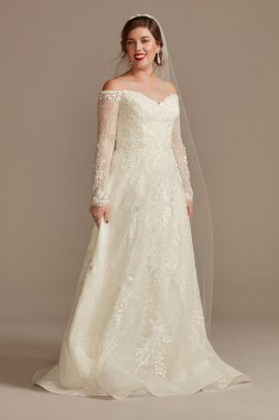 Leafy Lace Off the Shoulder Petite Wedding Dress 7CWG891