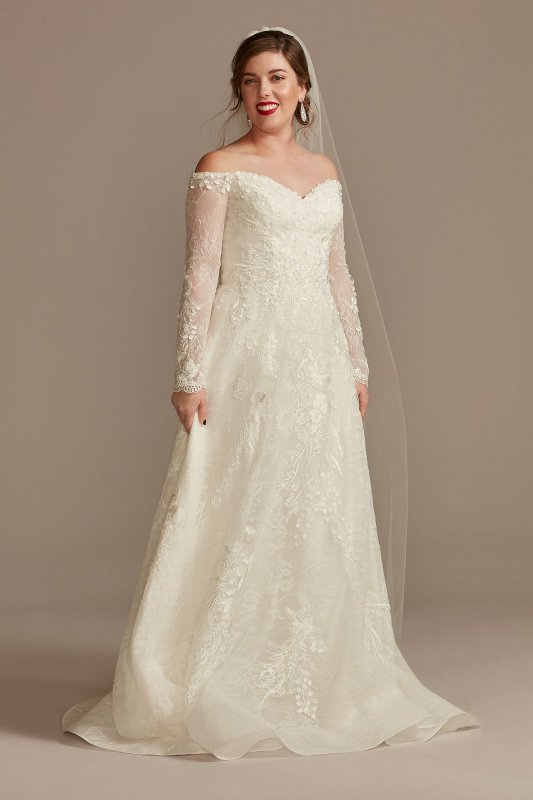 Leafy Lace Off the Shoulder Petite Wedding Dress 7CWG891