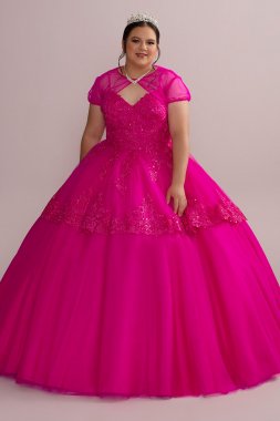 Corded Lace Plus Size Quince Ball Gown with Bolero Fifteen Roses 8FR2112