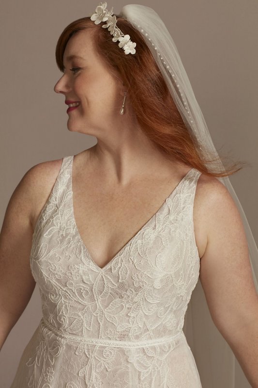 V-Neck Lace Plus Wedding Dress with Scallop Hem 8MS251250