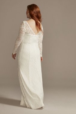 Stretch Lace Long Sleeve Plus Sheath Wedding Dress 9SDWG0976