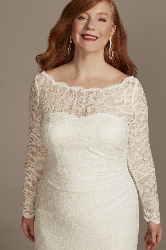 Stretch Lace Long Sleeve Plus Sheath Wedding Dress 9SDWG0976