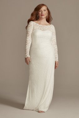 Stretch Lace Long Sleeve Plus Sheath Wedding Dress 9SDWG0976