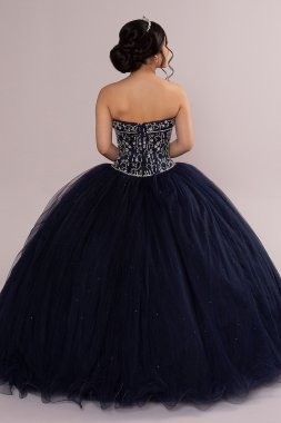 Beaded Satin and Tulle Strapless Quinceanera Dress Fifteen Roses FR2109