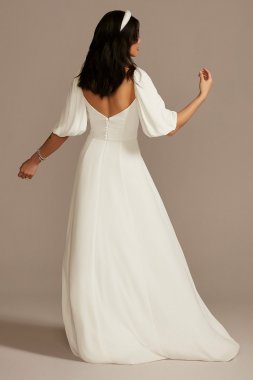 Bubble Sleeve Georgette V-Neck Wedding Dress SDWG0971