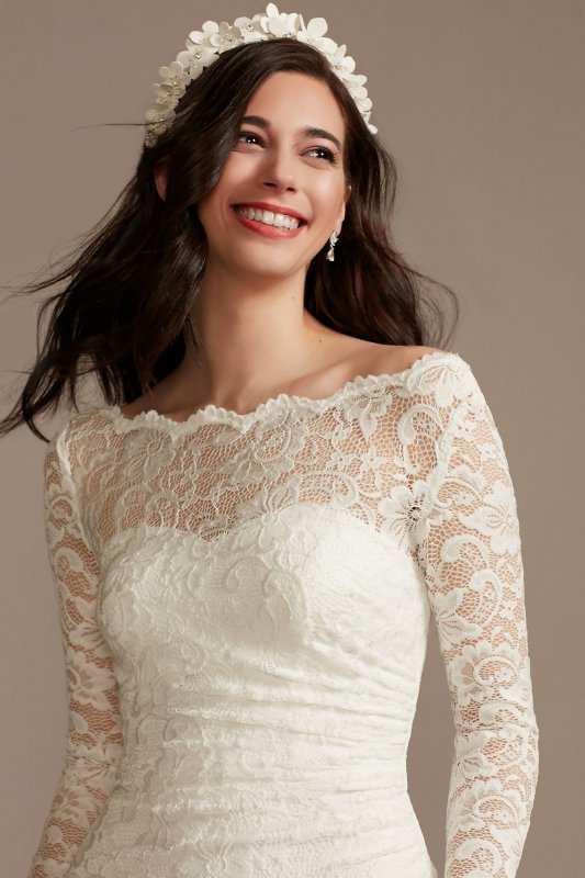 Stretch Lace Long Sleeve Sheath Wedding Dress SDWG0976