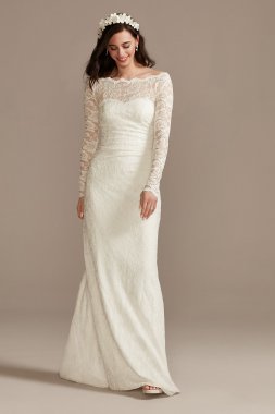 Stretch Lace Long Sleeve Sheath Wedding Dress SDWG0976