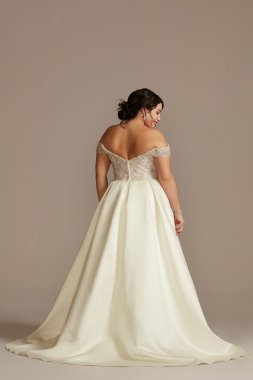 Off Shoulder Beaded Bodice Tall Plus Wedding Dress 4XL8LBCWG890