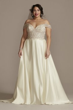 Off Shoulder Beaded Bodice Tall Plus Wedding Dress 4XL8LBCWG890