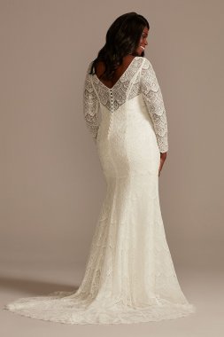 Lace Beaded Long Sleeve Tall Plus Wedding Dress 4XL8SLMS251206