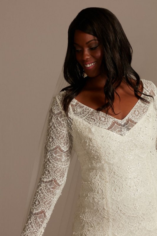 Lace Beaded Long Sleeve Tall Plus Wedding Dress 4XL8SLMS251206