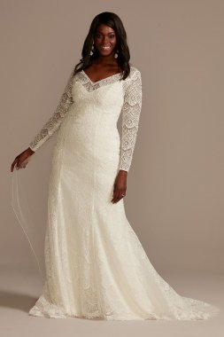Lace Beaded Long Sleeve Tall Plus Wedding Dress 4XL8SLMS251206