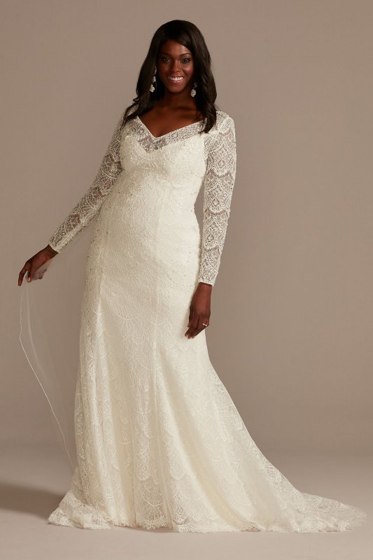 Lace Beaded Long Sleeve Tall Plus Wedding Dress 4XL8SLMS251206