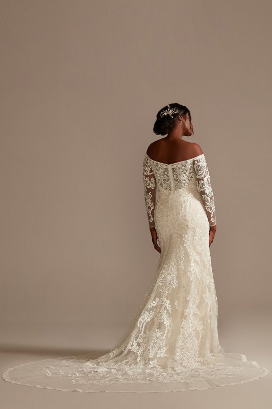Beaded Lace Long Sleeve Tall Plus Wedding Dress 4XL8SLXTCWG808