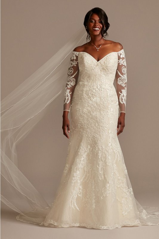 Beaded Lace Long Sleeve Tall Plus Wedding Dress 4XL8SLXTCWG808